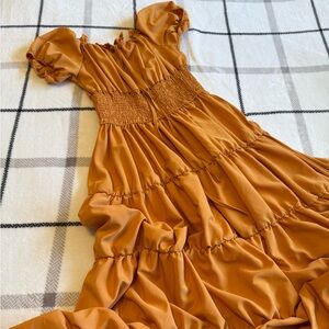 Smocked Tiered Ruffle Dress in Yellow Rust